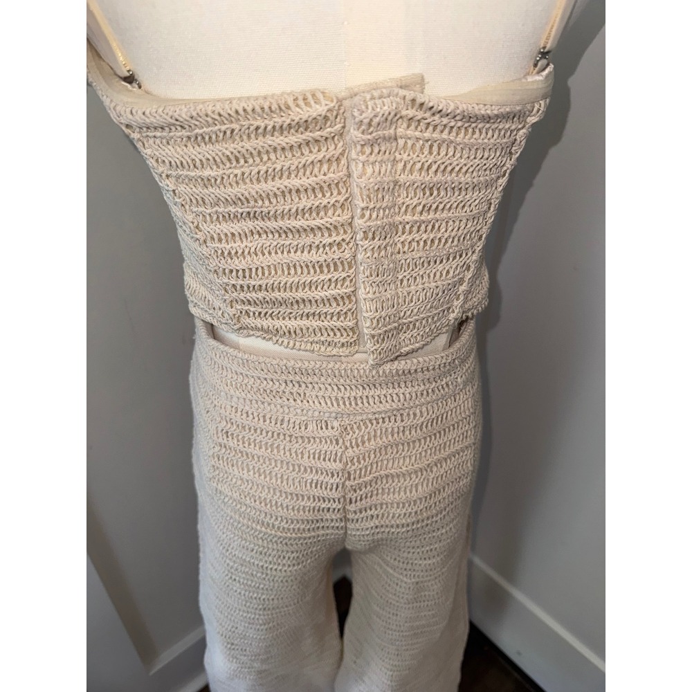 JLUXLABEL Beige Crochet Knit Bustier Wide Leg Pants Set M - Picture 5 of 8